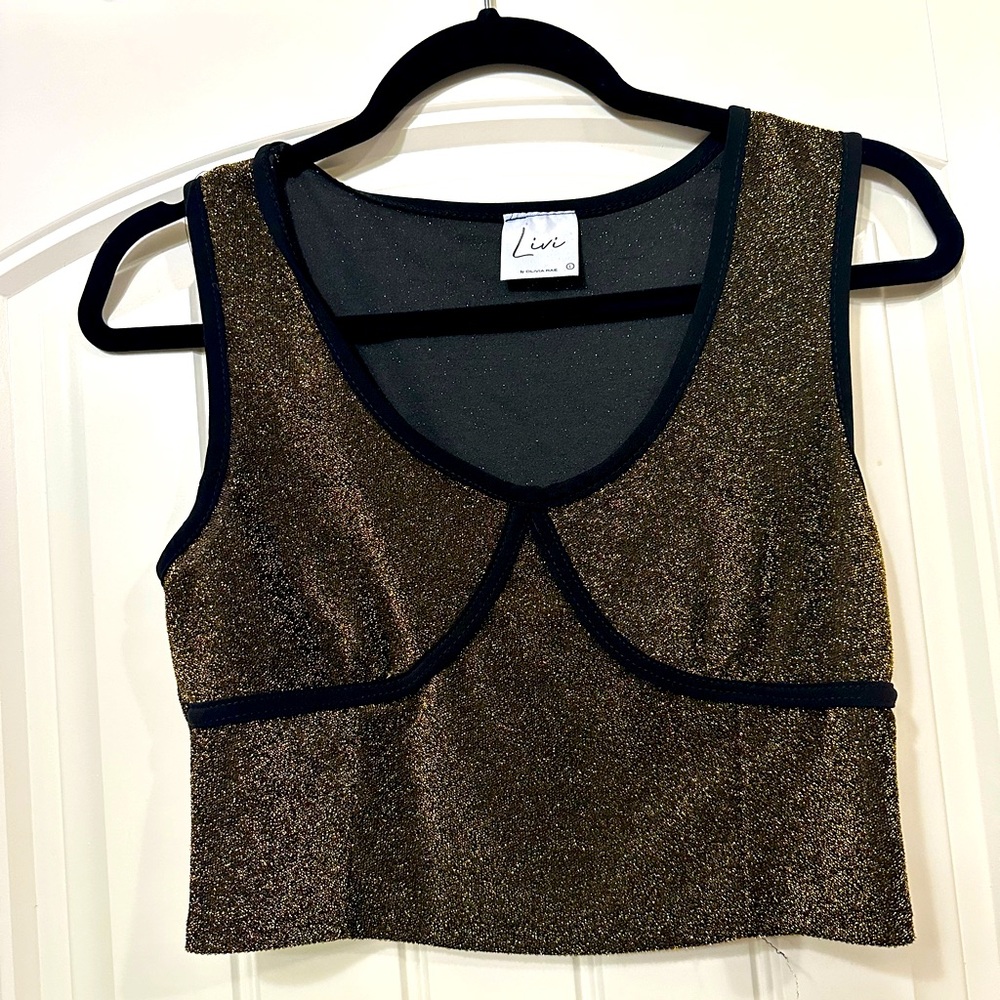 Metallic Gold Crop Top with Black Trim